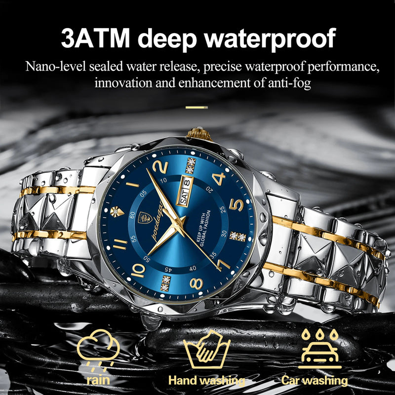 Poedagar Men's Stainless Steel Quartz Watch, Waterproof