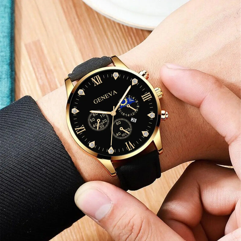 Reloj clásico para hombre, acompañado de pulsera.