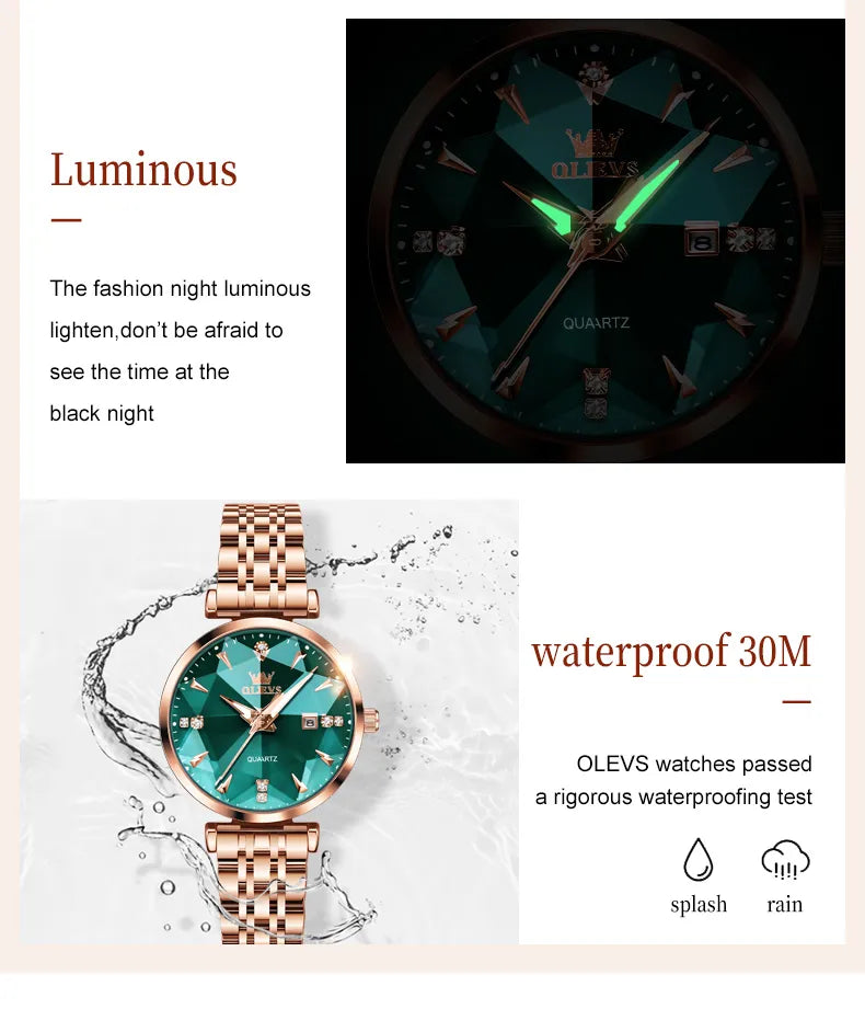 Olevs Women's Luxury Watch, Waterproof