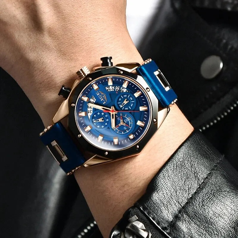 Lige Men's Luxury Silicone Watch