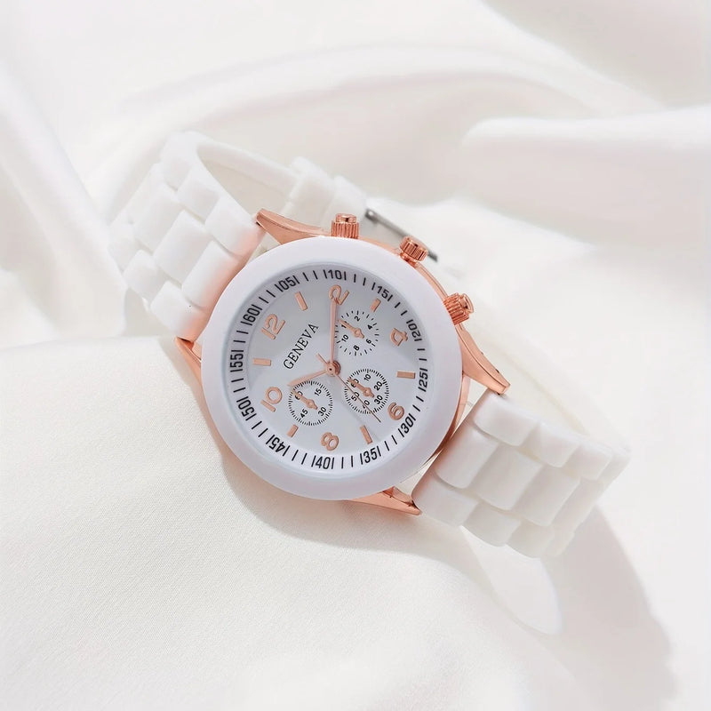 Reloj de pulsera informal para mujer (pulsera, arete, collar, reloj)